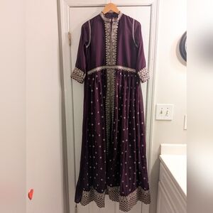Rich Purple Kurta Gown with Gold & Silver Embroidery